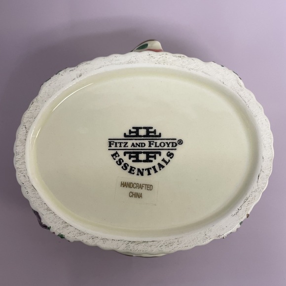 Fitz and Floyd Essentials Handcrafted China Violet Floral Bow Trinket Box Oval - Picture 8 of 8